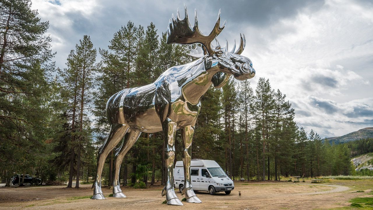 Eisbär, Elchstatue und Finja